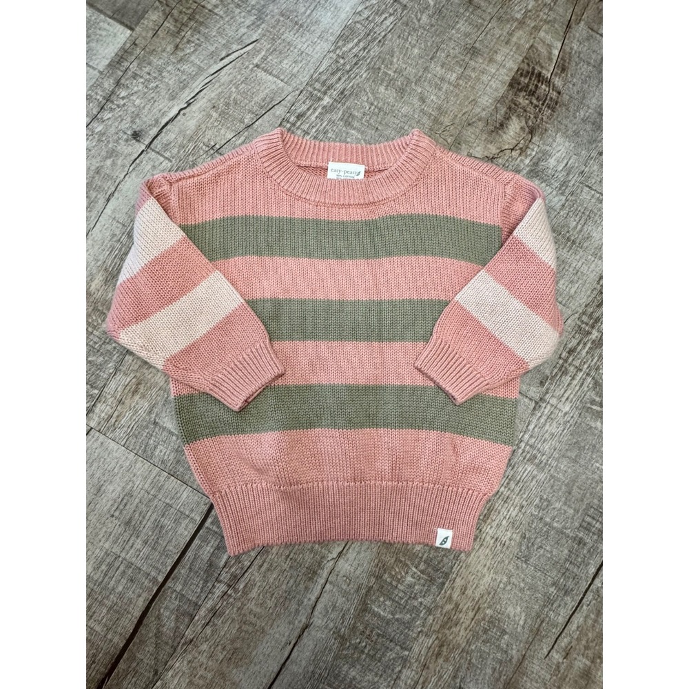 Easy Peasy Kids Mauve Sage Green Striped Knit Sweater 18M Cotton Blend Pullover